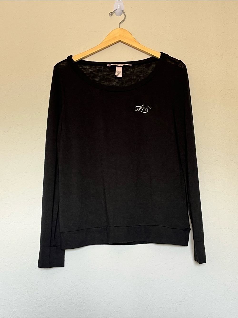 Victoria’s Secret Love Burnout Long Sleeve Lounge Top Black Embroidered Size M